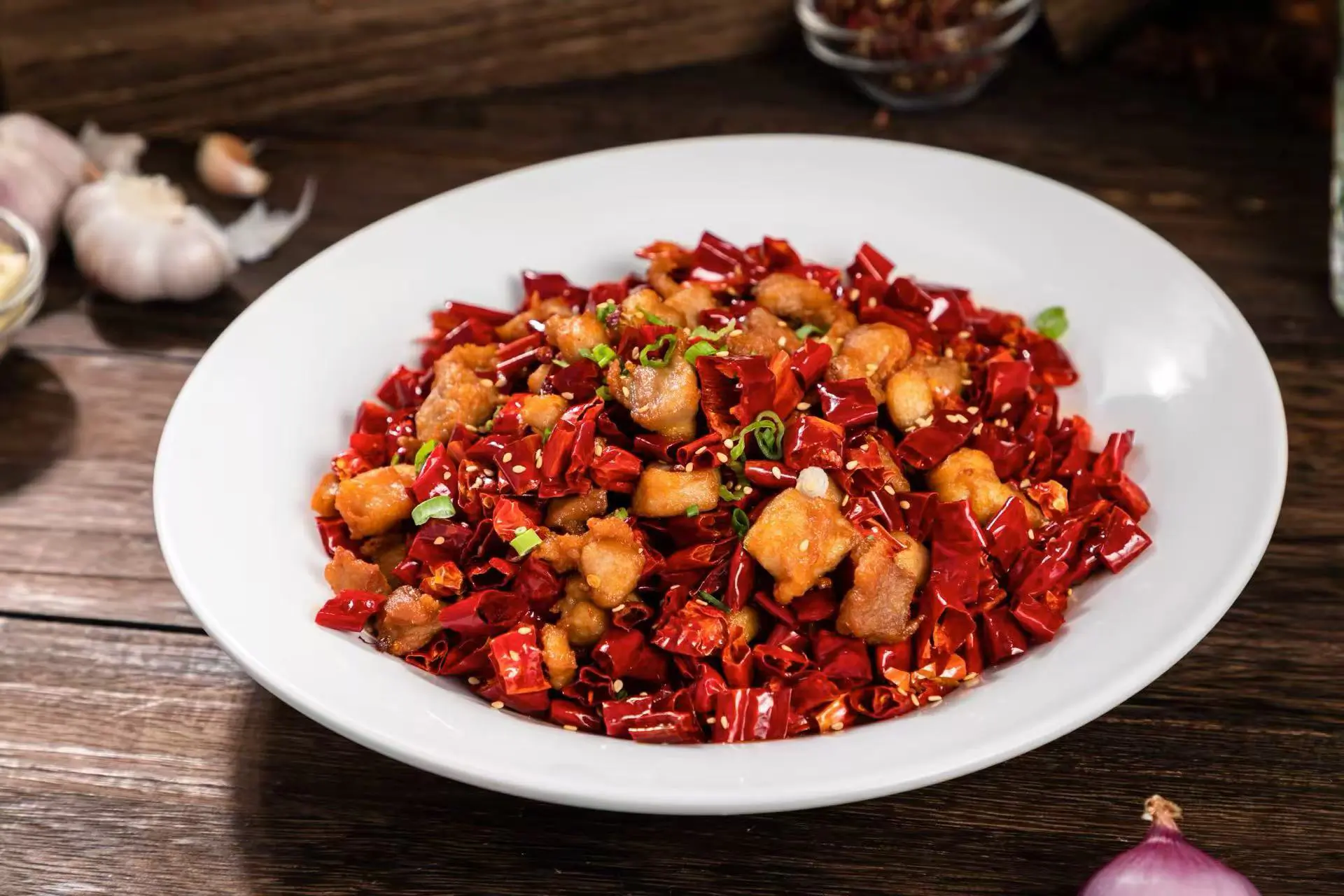 crispy diced chicken stir - fried w/ chili peppers at Spice Spirit JC, a Chinese restaurant in Jersey City